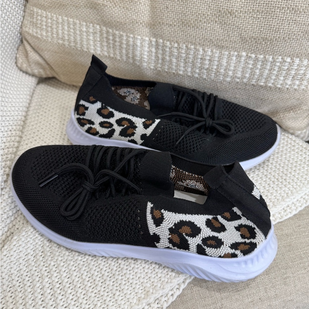 Black and Leopard Print Sneakers